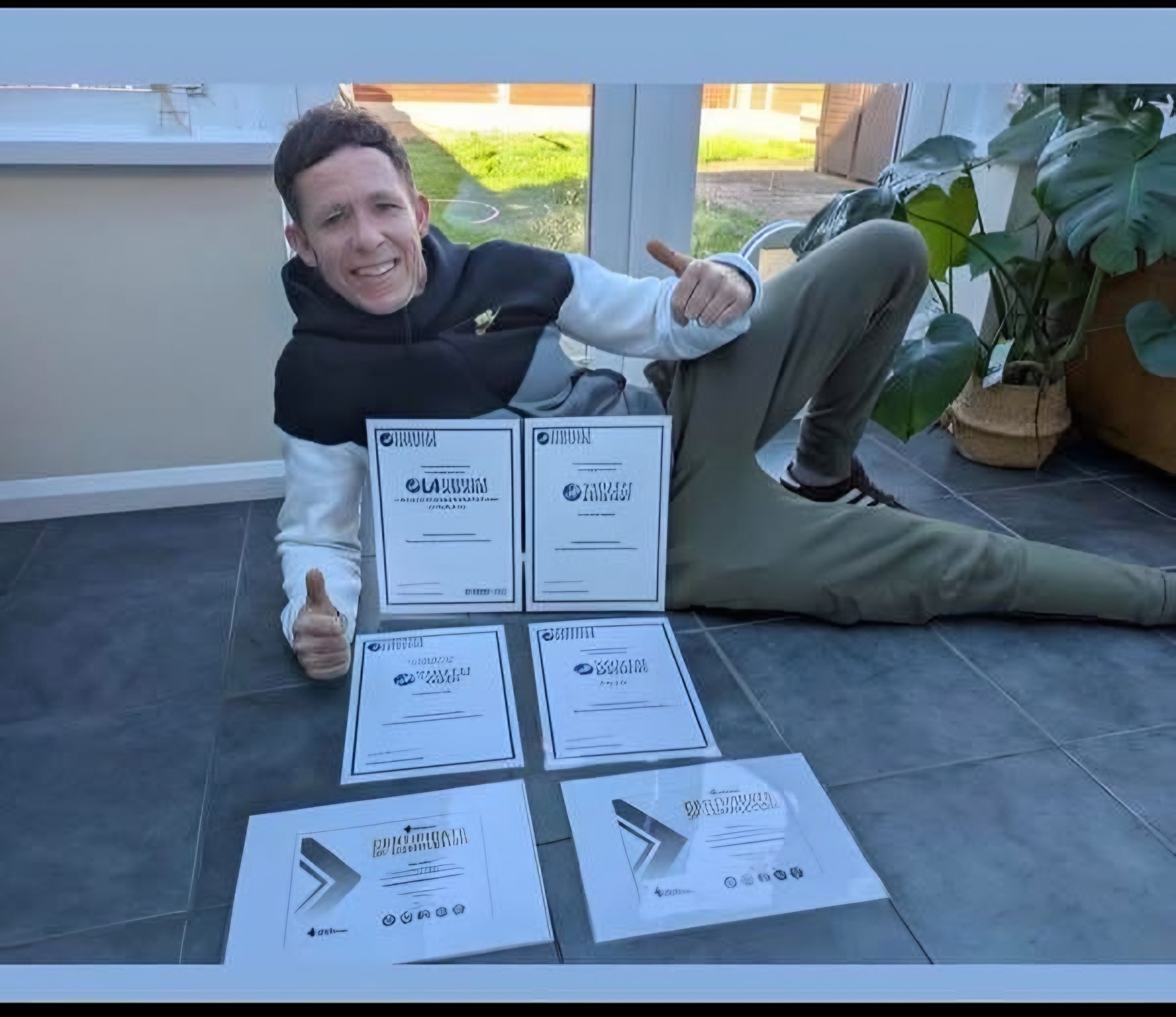 Ben with his qualification certificates